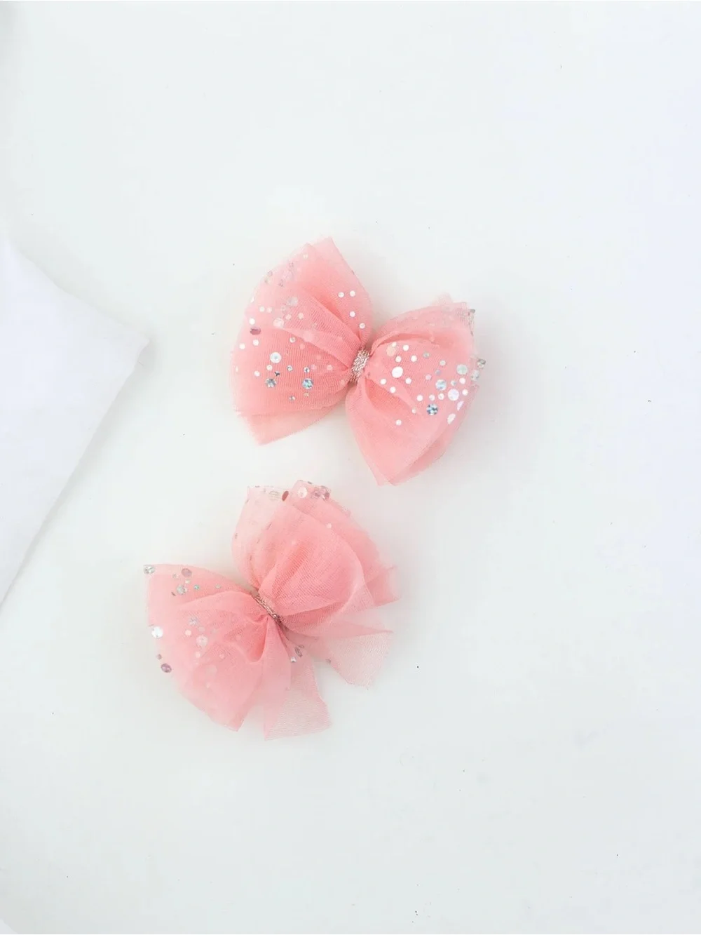 cheeky plum Coral Pink Tulle Glitter Bow Clips